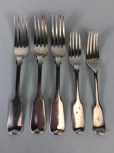 Collection of hallmarked silver dining forks various years and makers (5) approx 320g