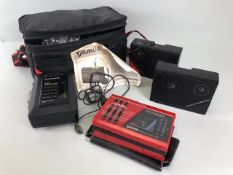 Vintage Walkman cassette tape players, Panasonic XBS , Taurus HS 1800Q, portable speakers and