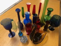 Vintage glass ware, collection of mid century glass items to include rain drop vases, glass swan