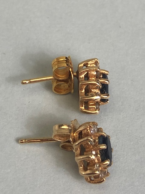 Unmarked gold metal sapphire and diamond cluster earrings approximately 2.20g total - Image 4 of 4