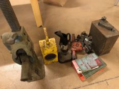 Industrial Motoring, Garage interest, Selection of Old Jacks including, oilcans, manuals, road lamp,