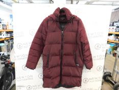 1 LADIES ANDREW MARK LONG PARKA JACKET WITH DETACHABLE HOODIE IN BURGUNDY SIZE S RRP Â£149