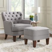 1 BRITTANY GREY FABRIC ACCENT CHAIR WITH OTTOMAN RRP Â£499