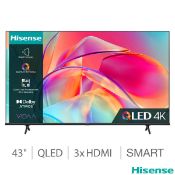1 BOXED HISENSE 43E7KQTUK 43 INCH QLED 4K UHD SMART TV WITH REMOTE RRP Â£399 (WORKING, NO STAND)