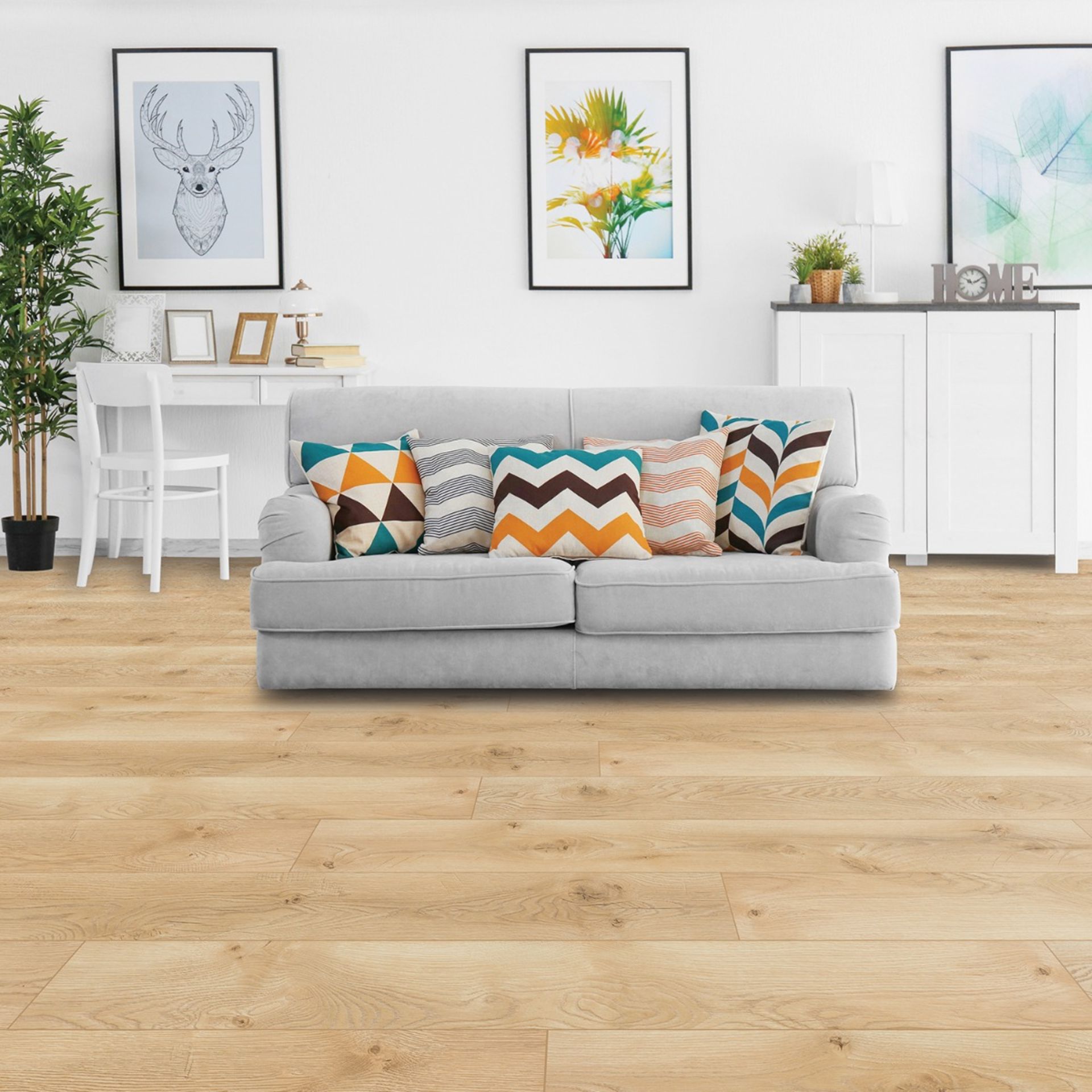 1 BOXED GOLDEN SELECT OSLO LIGHT OAK SPLASH SHIELD AC5 LAMINATE FLOORING WITH FOAM UNDERLAY - (