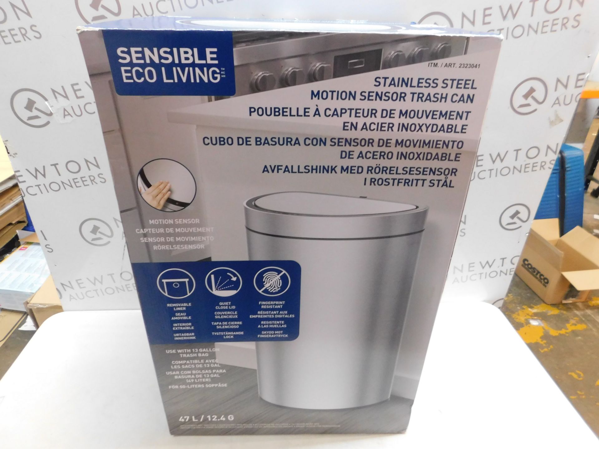 1 BOXED EKO SEMI-ROUND 47L STAINLESS STEEL MOTION SENSOR BIN RRP Â£69