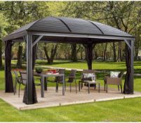 1 SOJAG MORENO 10FT X 14FT (2.88M X 4.13M) ALUMINIUM FRAME SUN SHELTER WITH GALVANISED STEEL