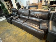 1 BROWN LEATHER MANUAL RECLINING 3 SEATER SOFA RRP Â£999