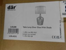 1 BOXED LOLEK SILVER GLASS DUAL LIGHT TABLE LAMP RRP Â£119