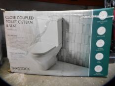 1 BOXED TAVISTOCK CLOSE COUPLED TOILET RRP Â£299 (CISTERN LID MISSING)