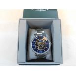 1 BOXED ROTARY GENTS STAINLESS STEEL BRACELET GREENWICH SKELETON AUTOMATIC WRIST WATCH MODEL