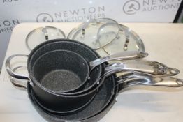 1 STARFRIT THE ROCK 10 PIECE (APPROX) NON-STICK COOKWARE PAN SET RRP Â£149.99 (HEAVILY USED)