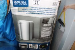 1 BOXED EKO SEMI-ROUND 47L STAINLESS STEEL MOTION SENSOR BIN RRP Â£69