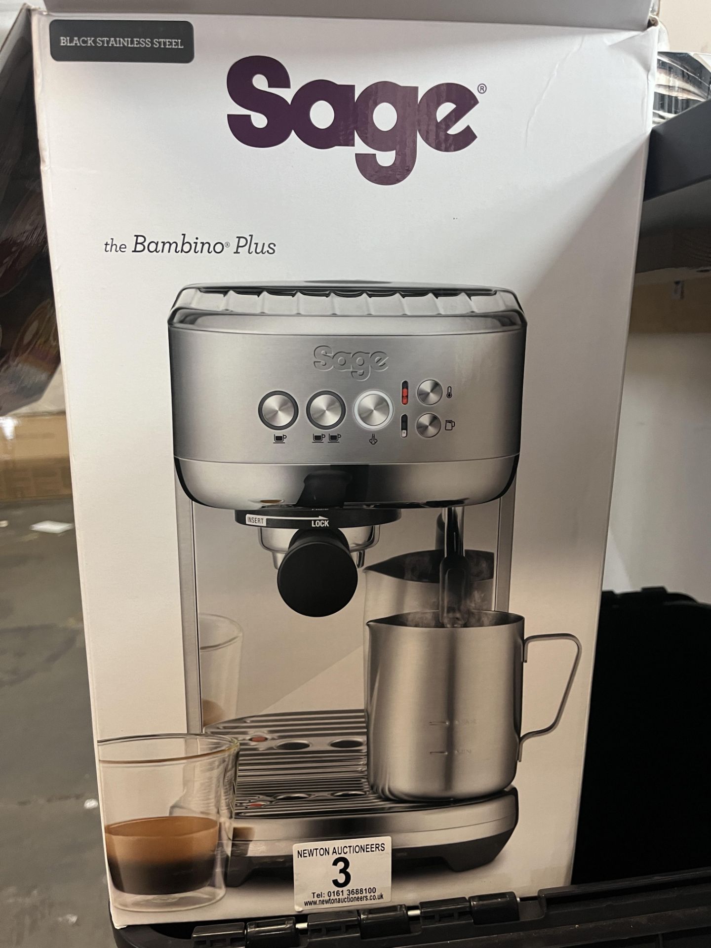 1 BOXED SAGE BAMBINO PLUS PUMP ESPRESSO COFFEE MACHINE IN BLACK STAINLESS STEEL, SES500BST RRP Â£ - Image 5 of 5
