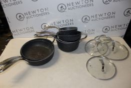 1 STARFRIT THE ROCK 10 PIECE (APPROX) NON-STICK COOKWARE PAN SET RRP Â£149.99 (HEAVILY USED)