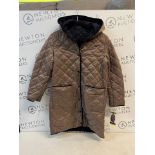 1 BRAND NEW LADIES WEATHERPROOF REVERSIBLE QUILTED LONG JACKET IN TAUPE/NAVY SIZE S RRP Â£59