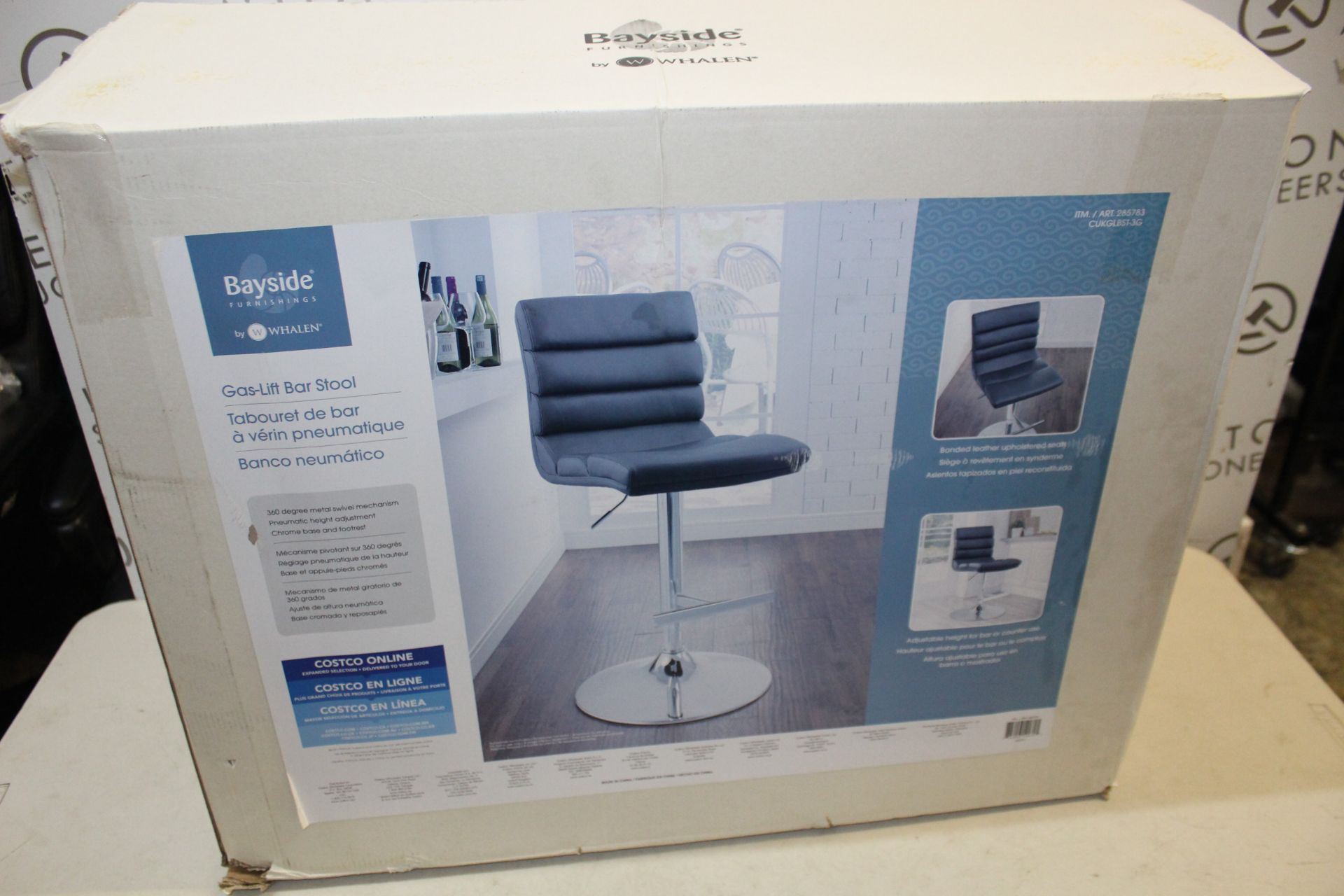 1 BOXED BAYSIDE FURNISHINGS FAUX LEATHER GAS LIFT BAR STOOL RRP Â£119.99