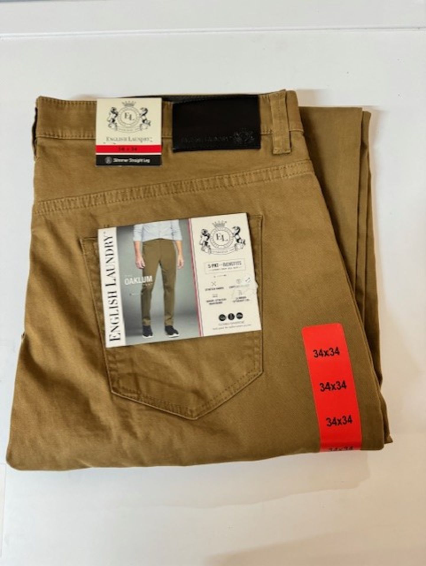 1 BRAND NEW MENS ENGLISH LAUNDRY STRETCH FABRIC PANTS IN BEIGE SIZE 34X34 RRP Â£29