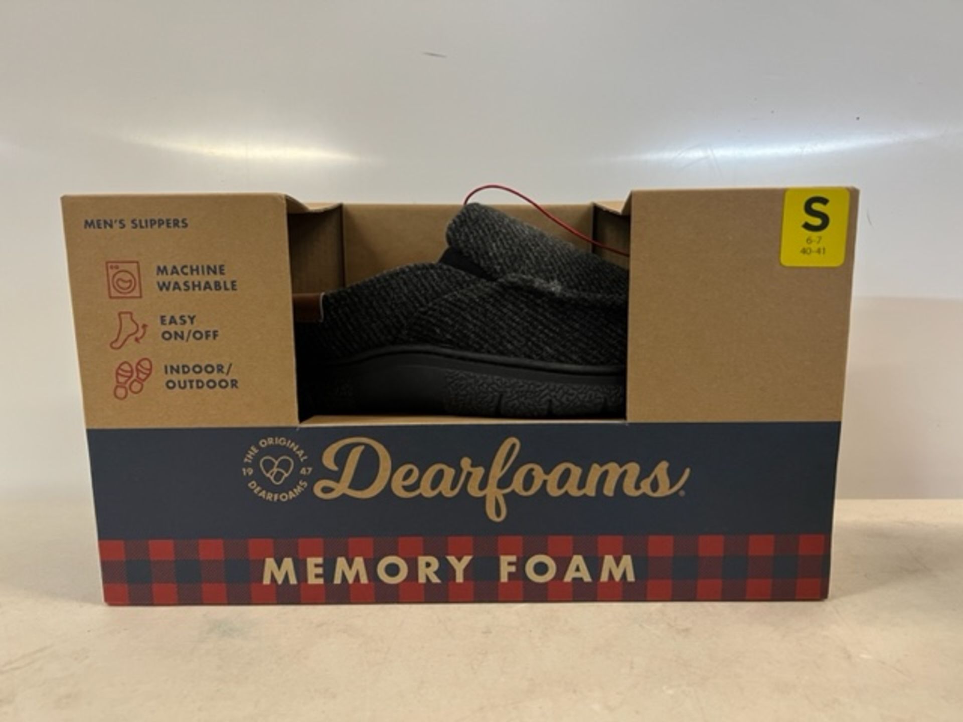 1 BRAND NEW BOXED PAIR OF DEARFOAMS MENS SIZE S MEMORY FOAM SLIPPERS RRP Â£34.99