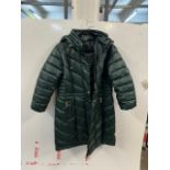 1 LADIES WEATHERPROOF HOODED LONG JACKET IN GREEN SIZE L RRP Â£99 (ZIP NEEDS ATTENTION)