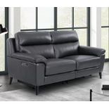 1 GRACE DARK GREY LEATHER POWER RECLINING LARGE 2 SEATER SOFA RRP Â£1199 (ONLY 1 RECLINER WORKING,