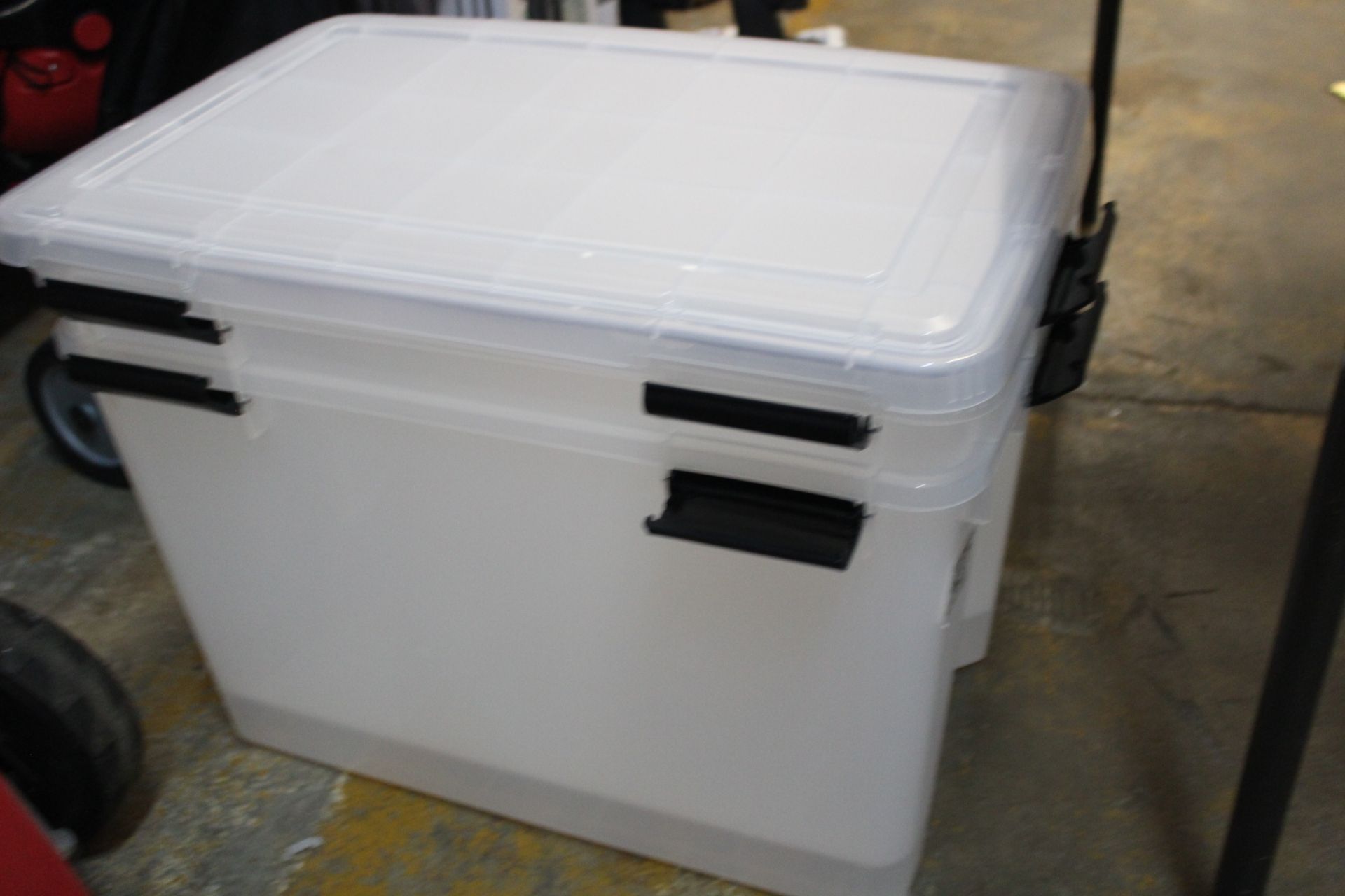 2 LARGE PLATIC STORAGE BOXES 70L RRP Â£22.99