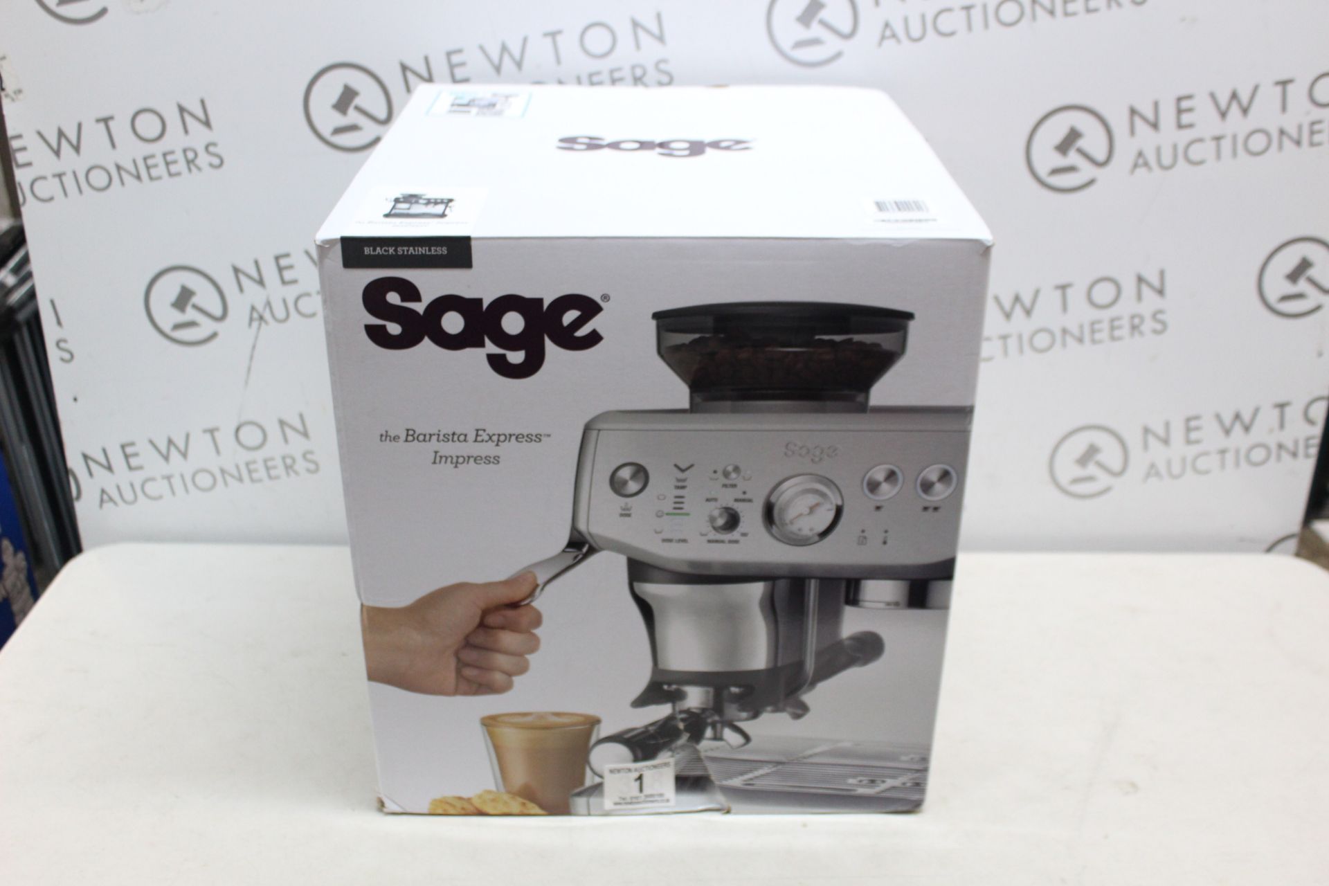 1 BOXED SAGE THE BARISTA EXPRESS IMPRESS BEAN TO CUP COFFEE MACHINE IN BLACK STAINLESS STEEL RRP Â£