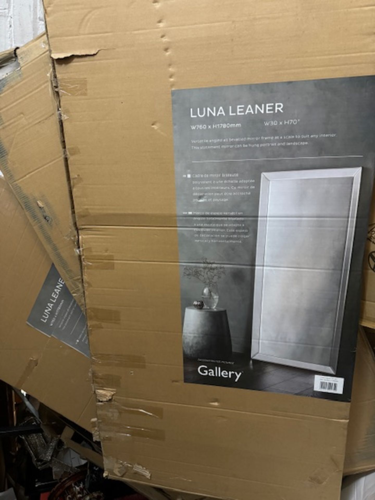 1 BOXED CRACKED MIRROR GALLERY LUNA LEANER MIRROR 178CM X 76CM RRP Â£229.99