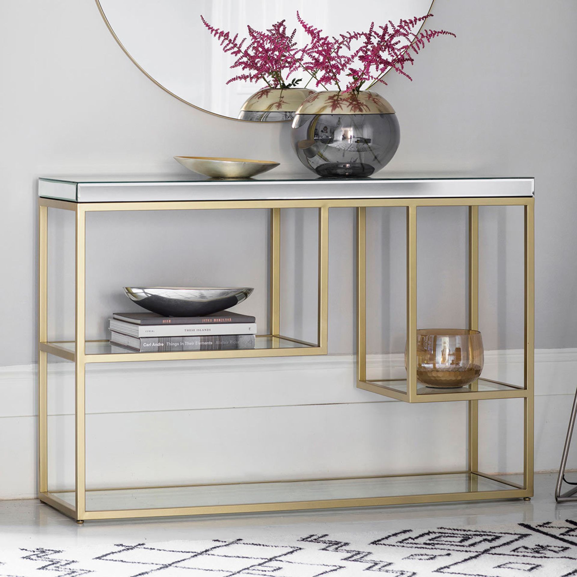 1 BOXED PIPPARD CONSOLE TABLE WITH MIRRORED TOP, CHAMPAGNE RRP Â£349