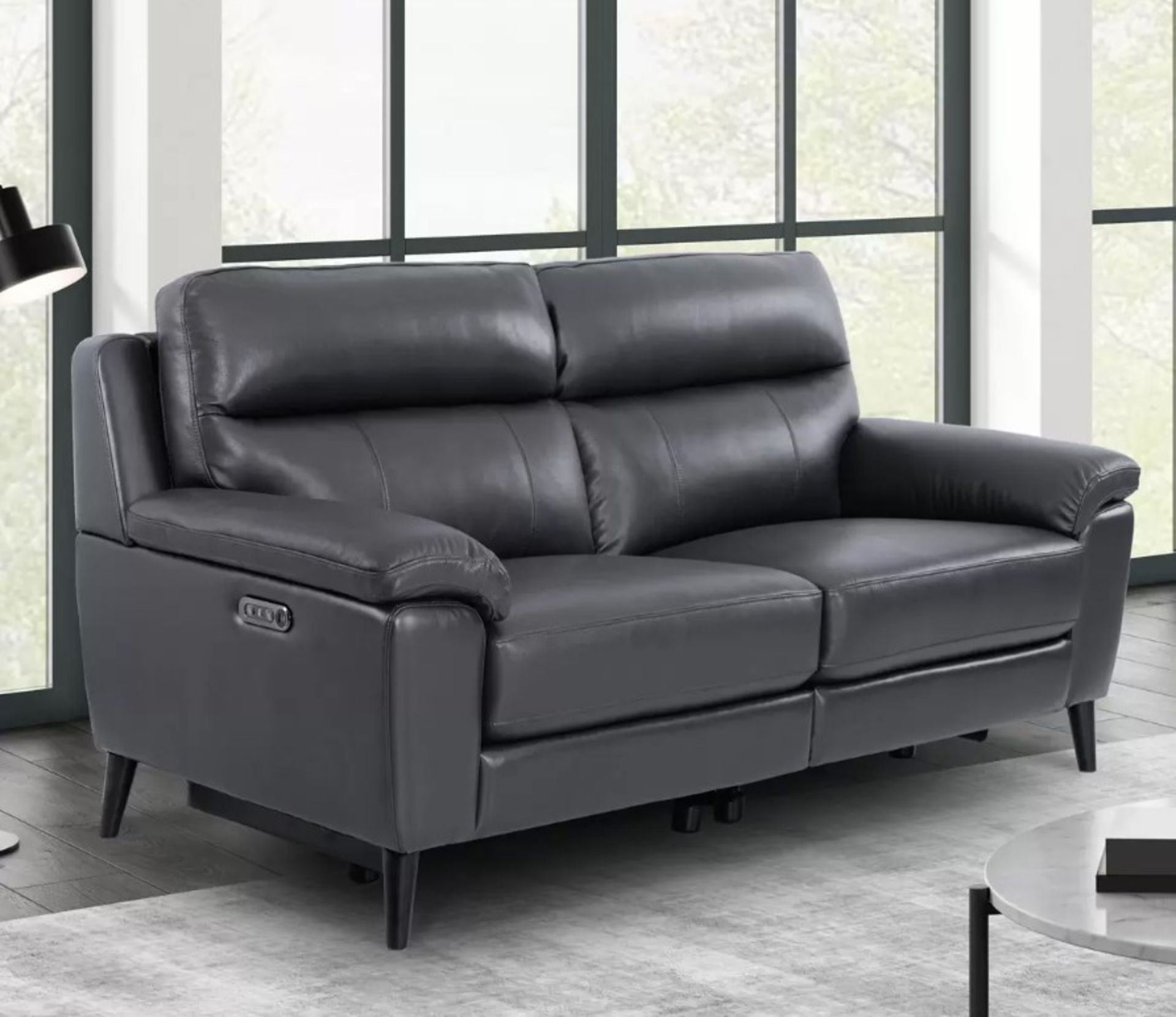 1 GRACE DARK GREY LEATHER POWER RECLINING LARGE 2 SEATER SOFA RRP Â£1199 (ONLY 1 RECLINER WORKING,