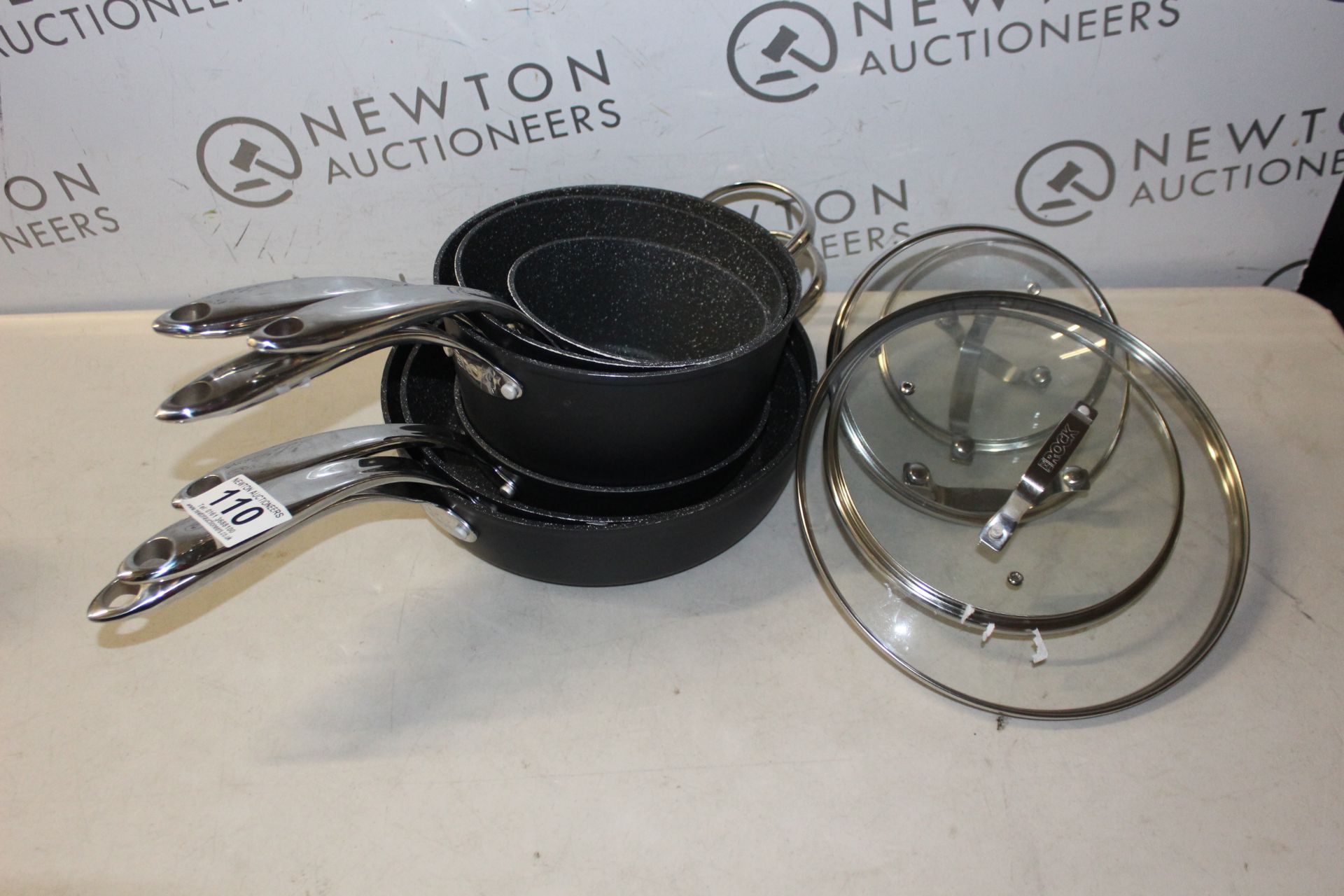 1 STARFRIT THE ROCK 10 PIECE (APPROX) NON-STICK COOKWARE PAN SET RRP Â£149.99 (HEAVILY USED)