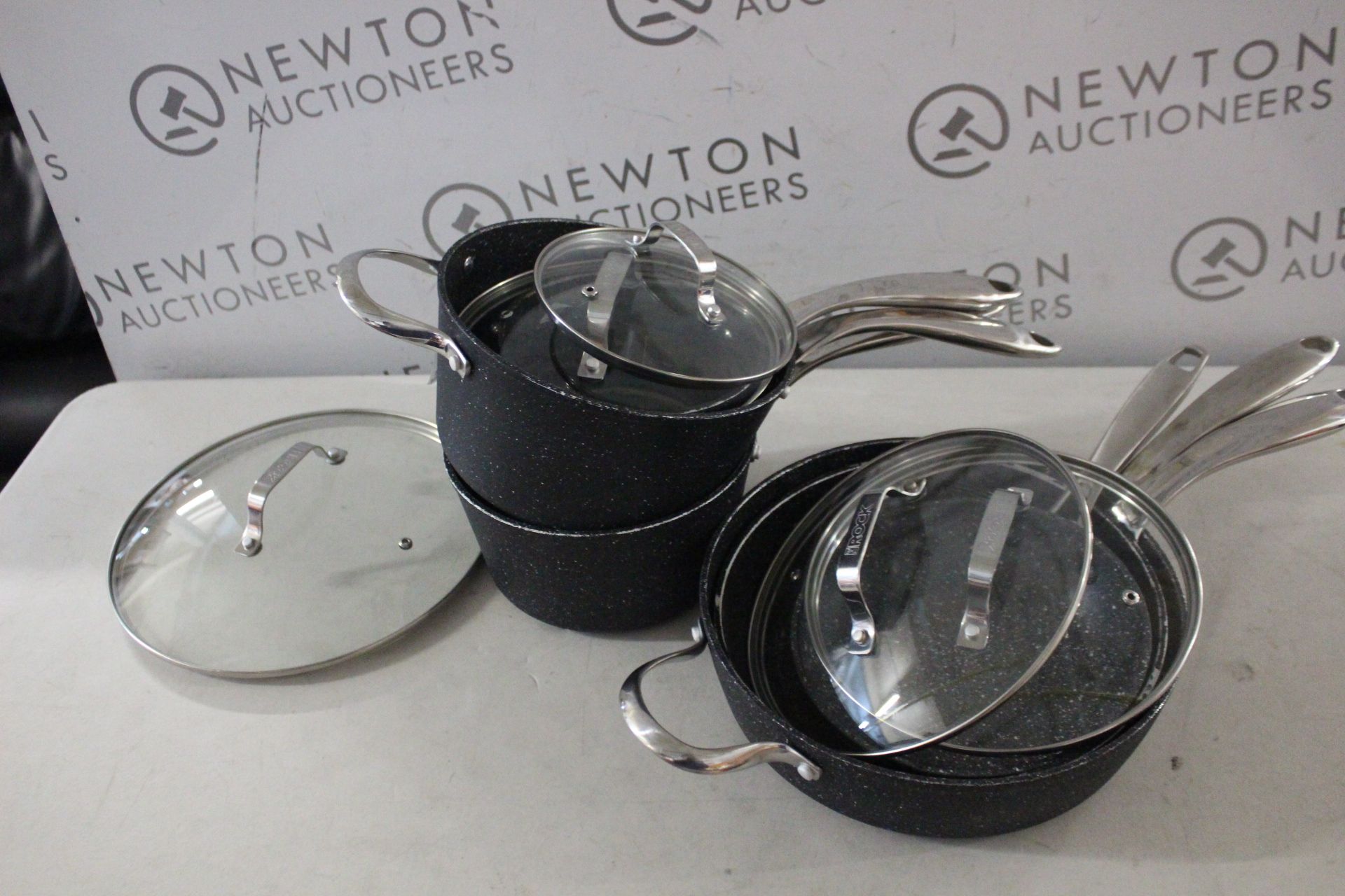 1 STARFRIT THE ROCK 10 PIECE (APPROX) NON-STICK COOKWARE PAN SET RRP Â£149.99 (HEAVILY USED)