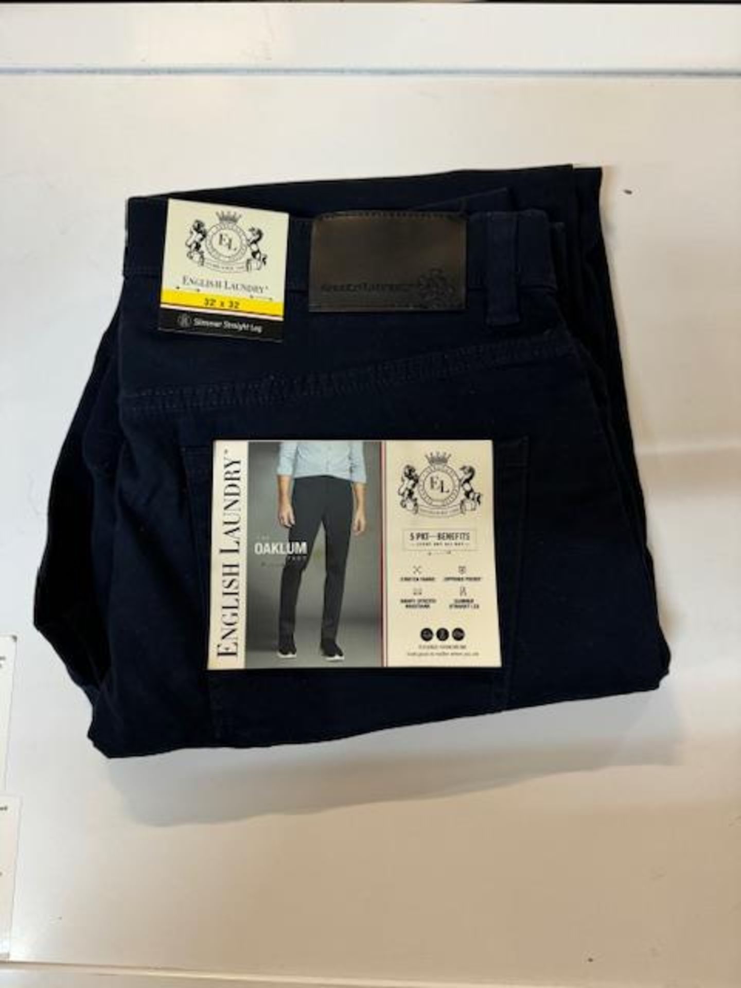 1 BRAND NEW ENGLISH LAUNDRY MIDWAY PANT, TECH STRETCH FABRIC, NAVY SIZE 32 X 32 RRP Â£24.99