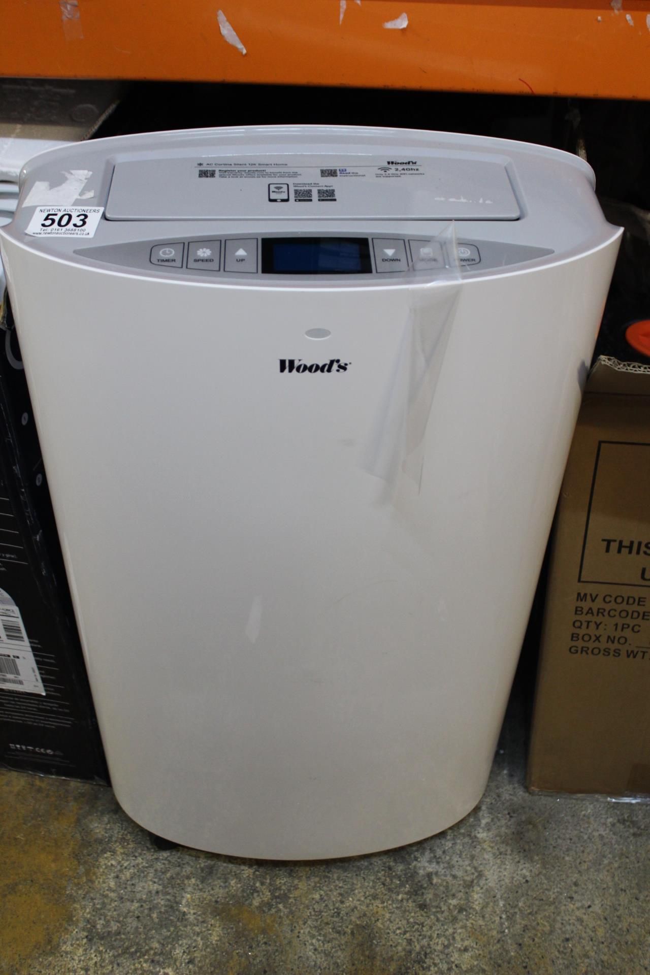 1 WOOD'S CORTINA 9K BTU PORTABLE AIR CONDITIONER RRP Â£499 (MISSING A WHEEL)