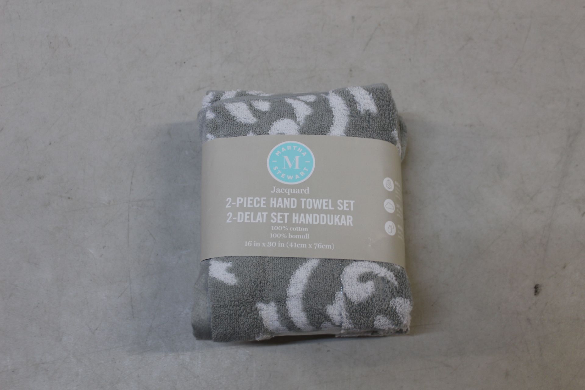 1 BRAND NEW MARTHA STEWART 2 PACK WHITE & GREY HAND TOWEL SET RRP Â£19