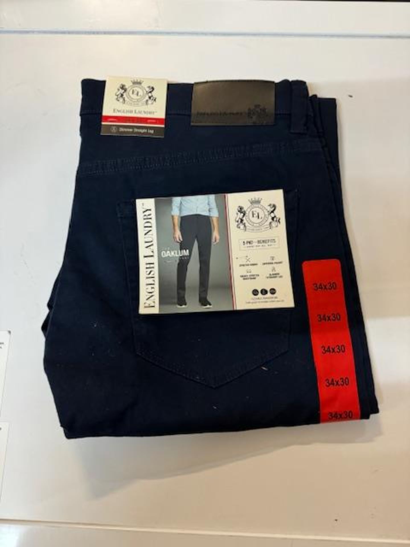 1 BRAND NEW ENGLISH LAUNDRY MIDWAY PANT, TECH STRETCH FABRIC, NAVY SIZE 34 X 30 RRP Â£24.99