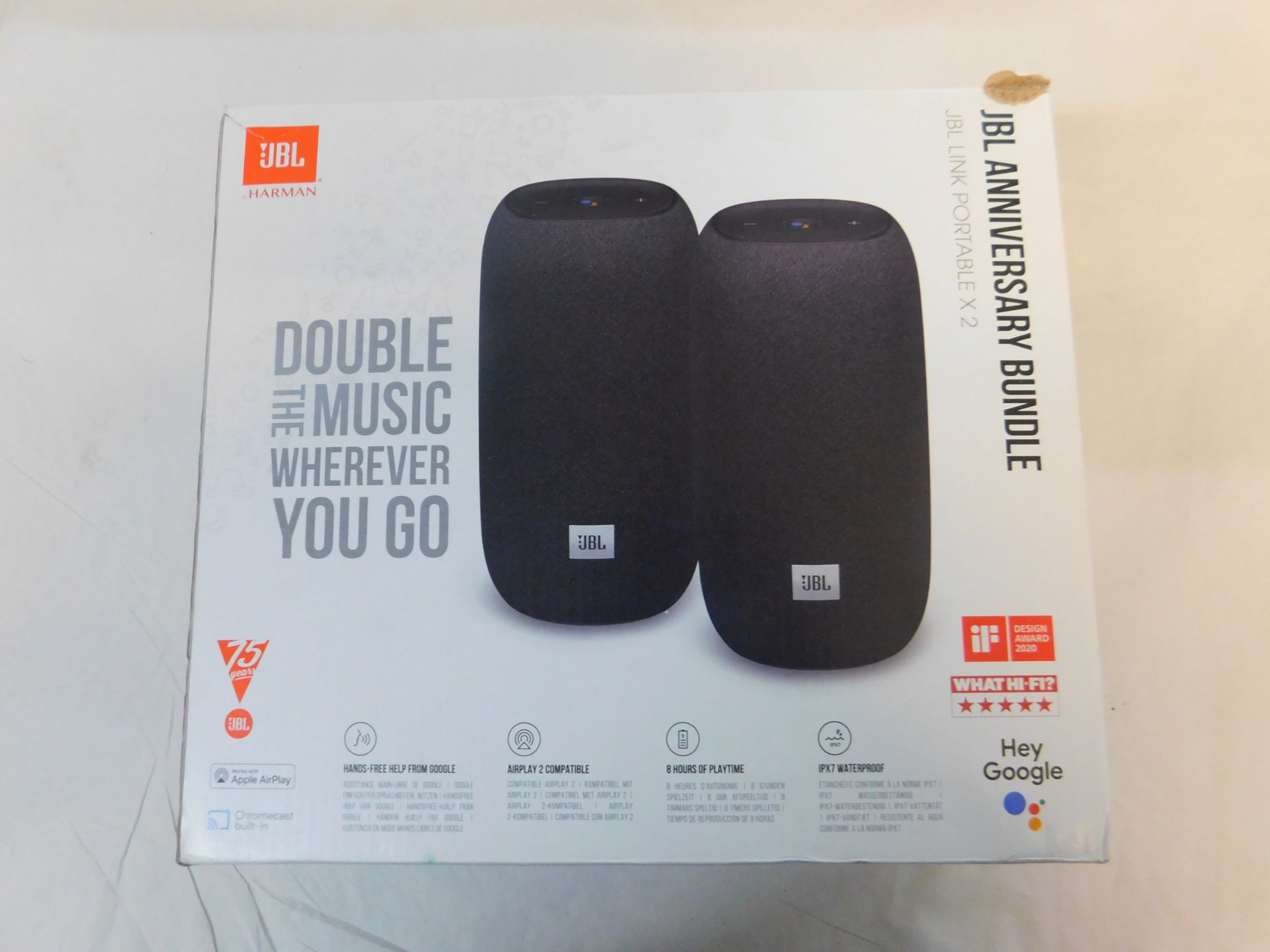 1 BOXED JBL LINK PORTABLE SMART SPEAKER IN BLACK - TWIN PACK RRP Â£129.99