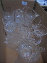 Selection of cut glass whisky glasses, 2 pouring jugs,