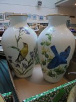 2 large porcelain flower vases of bird design marked RSPB