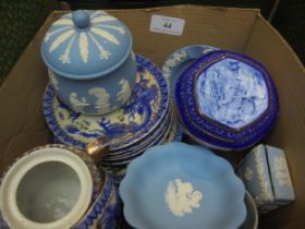 Collection of blue and white items incl part Japanese tea set,
