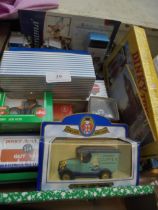 Mixed box of die cast toys in sealed boxes being copies of Dinky Super Toys by Atlas and other