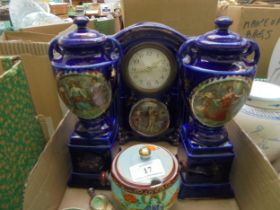 Victorian clock garniture, some damage,