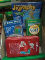 Collection of small games, jigsaws, traditional content being sports,