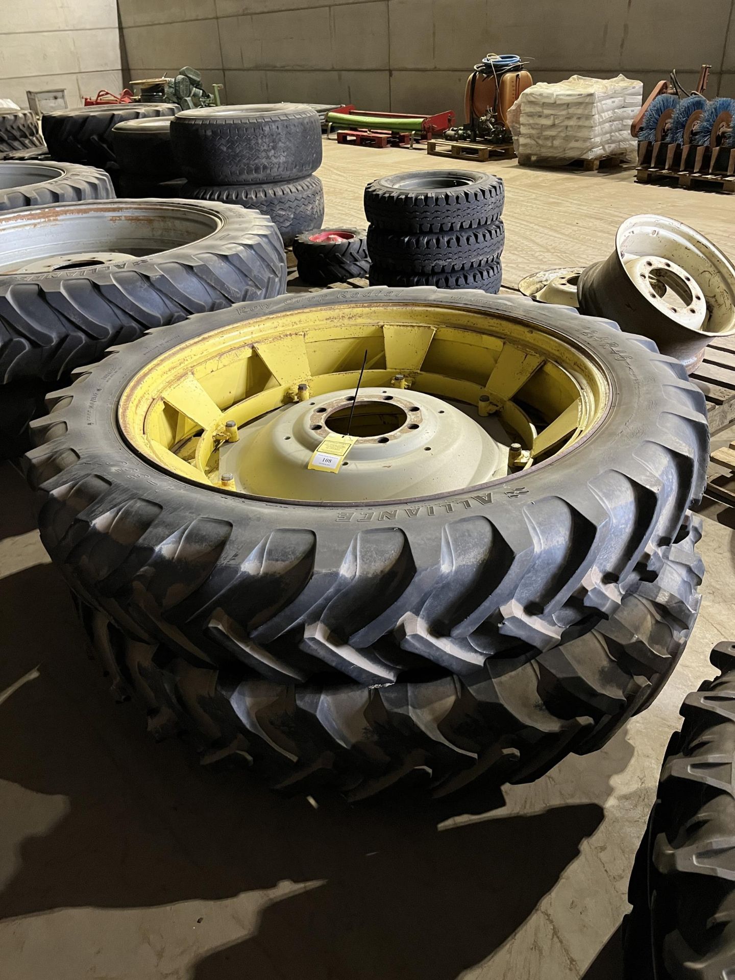 PAIR ALLIANCE A350 TYRES AND RIMS, 8 STUD, 12.4/R46