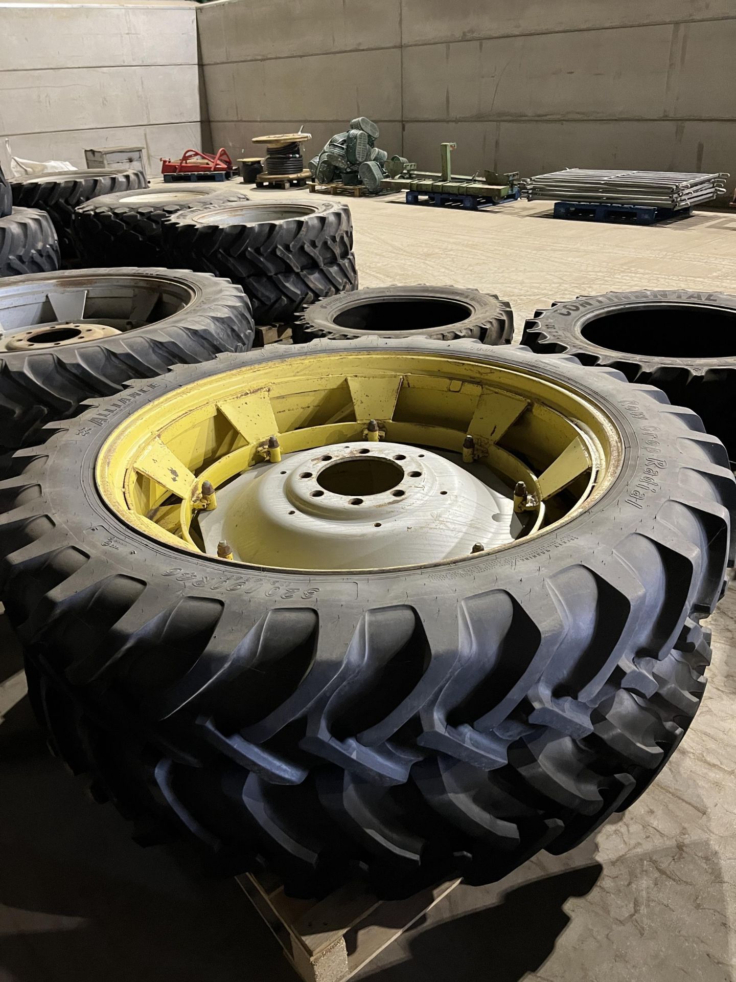 PAIR ALLIANCE A350 TYRES AND RIMS, 8 STUD CENTRE, 320/90/R46