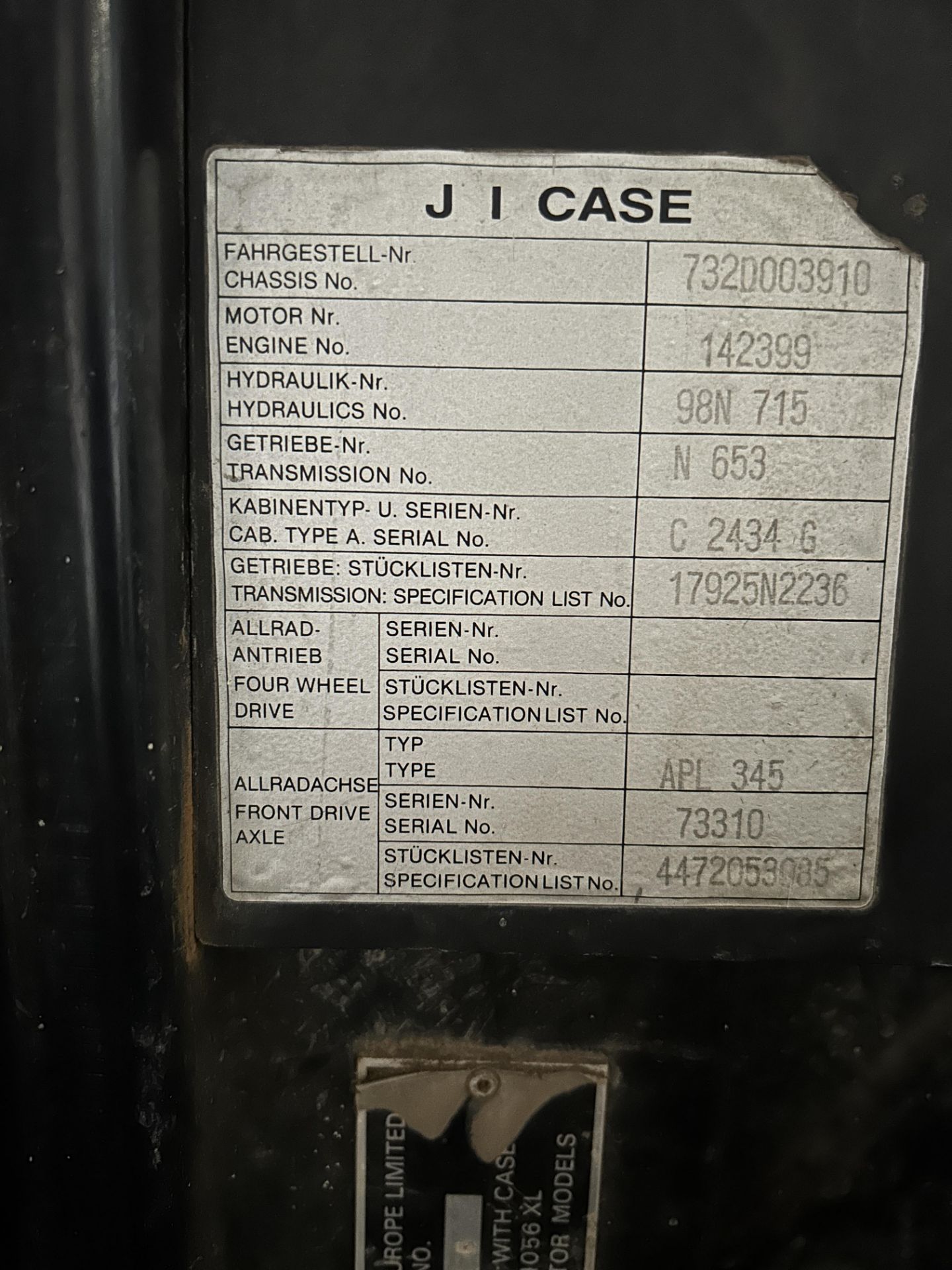 CASE 956XL IH TRACTOR, (1988), 4WD, HRS UNKNOWN (SHOWING 2832), REG NO F101 JVL (MANUAL IN OFFICE) - Bild 13 aus 14