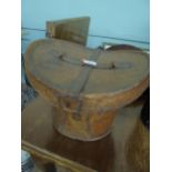 Interesting old leather hat box with original top hat marked "Sandon Saddlery Company,