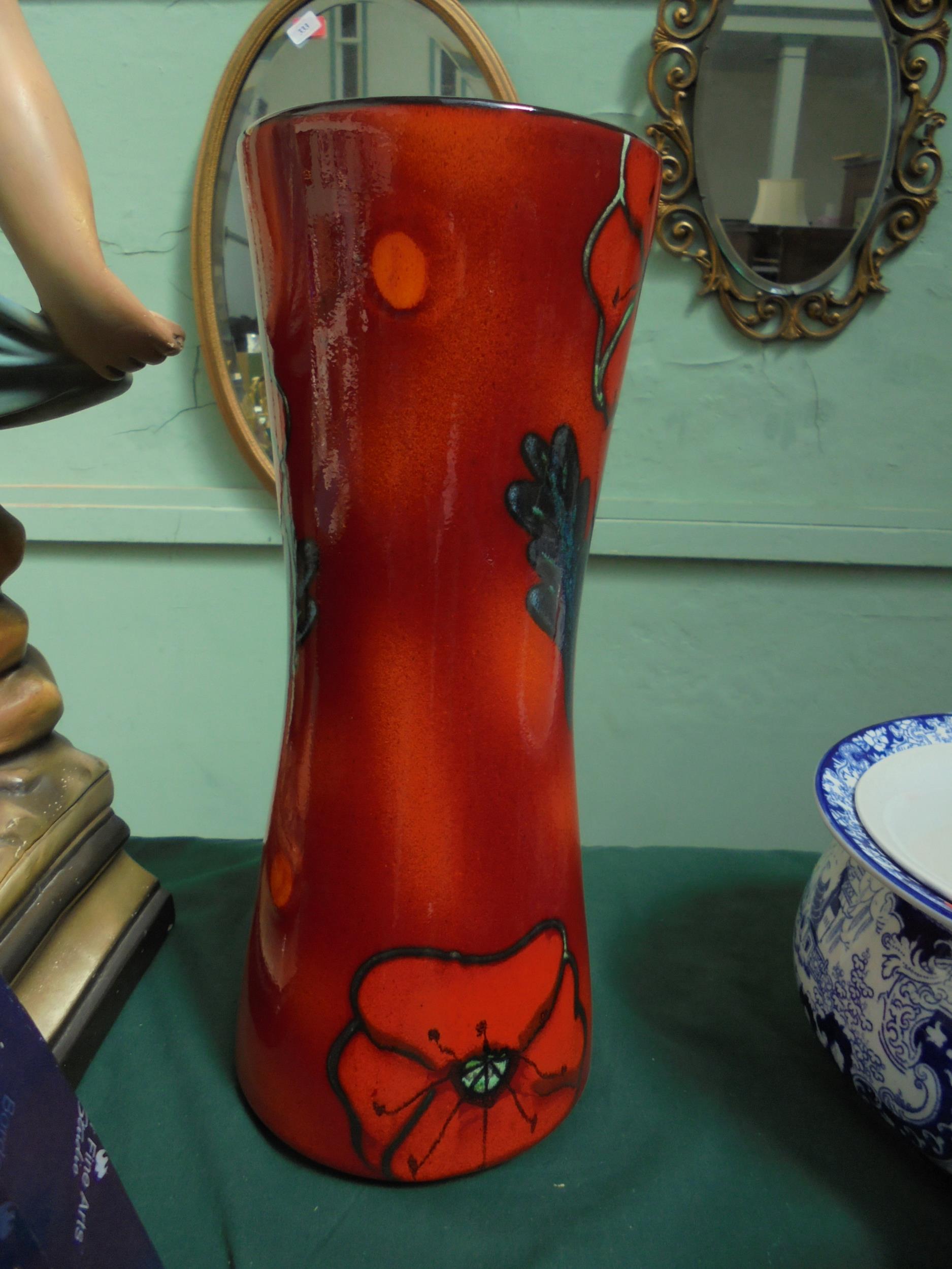 Large 60's style Poole Pottery vase with red poppies