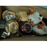 Teapot and milk with hunting scene and fox head pourers,