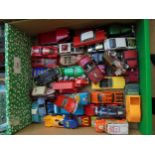 Box of diecast cars and trucks,